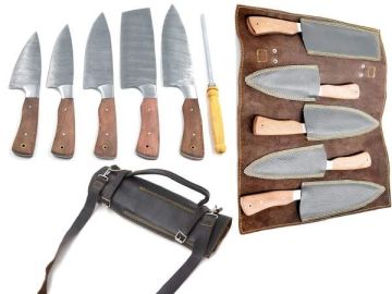 Wild Turkey Handmade Damascus 6 piece Kitchen Chef Knife Set