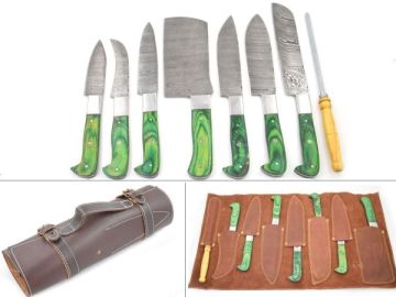 Wild Turkey Handmade Damascus 7Pc Kitchen Chef Knife Gaming Set