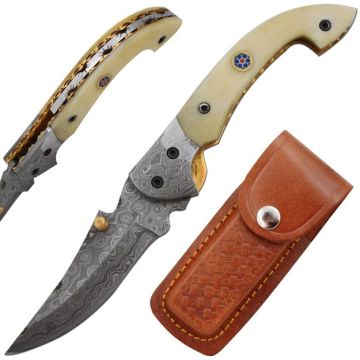 Wild Turkey Handmade Damascus Folding Knife