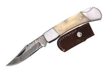 Wild Turkey Handmade Custom Full Tang Damascus Folding Knife 4.5"