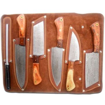 Professional Kitchen Knives Custom Made Damascus Steel 5 Pcs Set