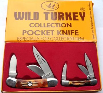 Wild Turkey Handmade 2pc Gift Knife Set Bone Handle