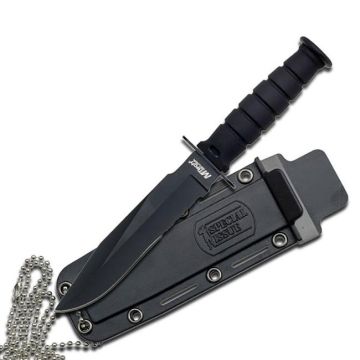 6" Black Serrated MTech Kabai Neck Knife w/ Chained Sheath