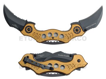 Double Trouble Karambit Action Assist Knife 4.5" Closed Green