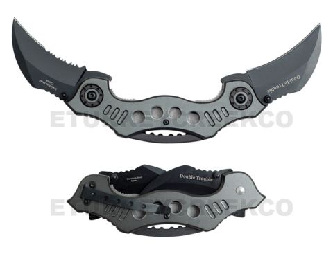 Double Trouble Karambit Action Assist Knife 4.5" Closed Grey