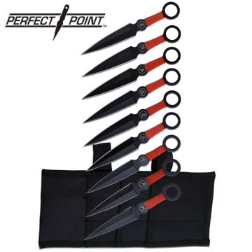 9pc Throwing Knife Set Red Cord Wrapped Handle. 6" Overall