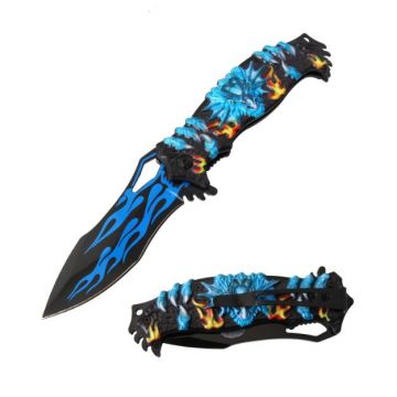 Snake Eye Fantasy Blue Dragon Style Spring Assist Knife