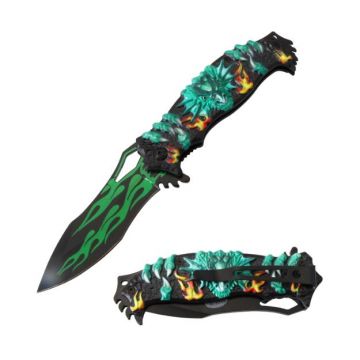 Snake Eye Fantasy Green Dragon Style Spring Assist Knife