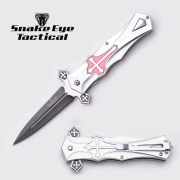 Snake Eye Gothic Design Spring Assist Knife 5" Closed