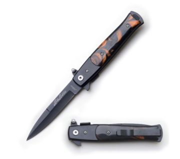 Snake Eye Tactical Stiletto Folding Knife- Brown Pearl Handle 5"