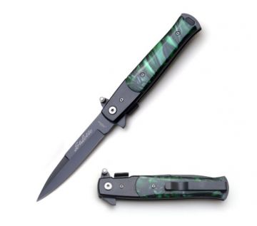 Snake Eye Tactical  Stiletto Folding Knife- Green Pearl Handle 5"