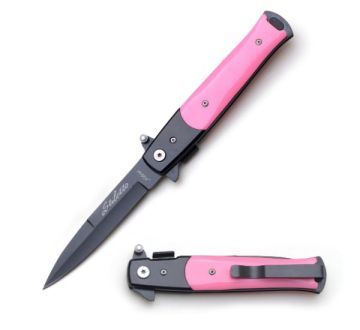 Snake Eye Tactical  Stiletto Folding Knife- Pink Handle