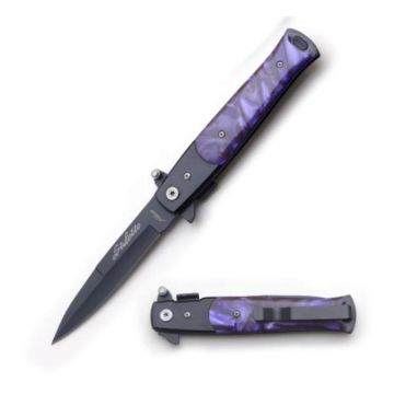 Snake Eye Tactical Stiletto Folding Knife- Purple Pearl Handle
