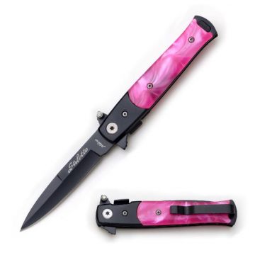 Godfather Style Stiletto Folding Knife- Pink Handle 4"