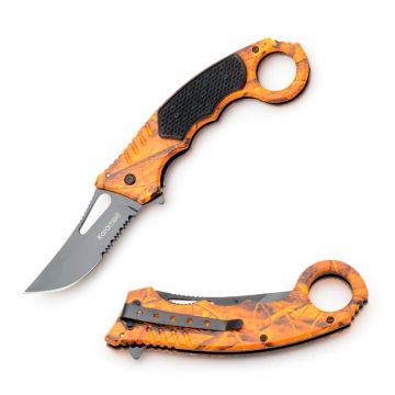 " Karambit " Quick Action Assist Knife 5.25" Orange Camo