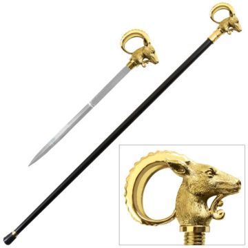 37" Ram Shape Walking cane with Hidden Sword