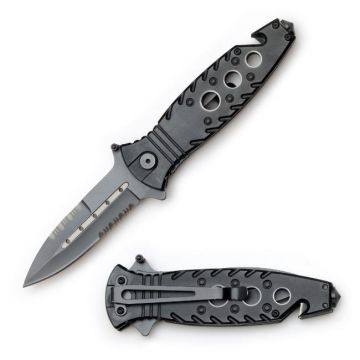 Rescue Style Spring Assist Knife 4.5" Closed Black SE-569