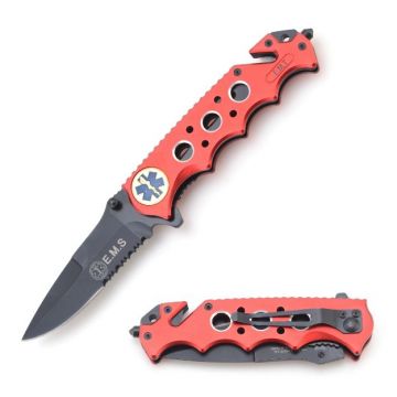 "E.M.T" Red Rescue Style Spring Assist Knife
