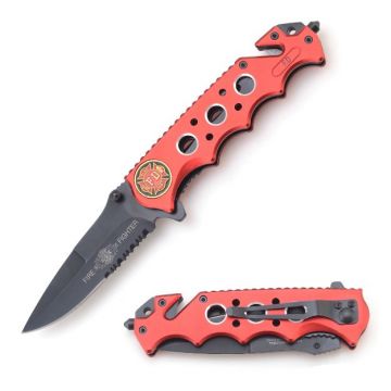 "FireFighter" Rescue Style Red Spring Assist Knife