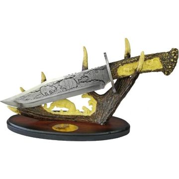 Bear Bowie with Wood and Antler Stand 15.5" Overall