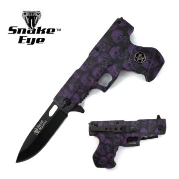 " Head Hunter " Zombie Skull Design Gun Spring Assist Knife 4.5"
