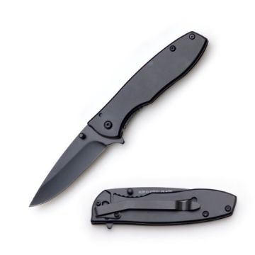 All Aluminum Mirror Polish Black Spring Assist Knife SE-933BK