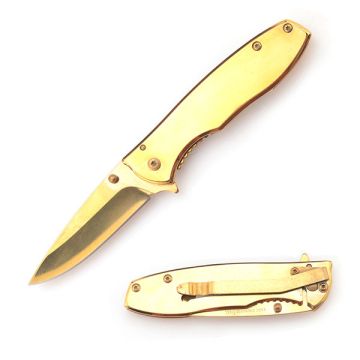 All Aluminum Mirror Polish Ti Coated Spring Assist Knife SE-933GD