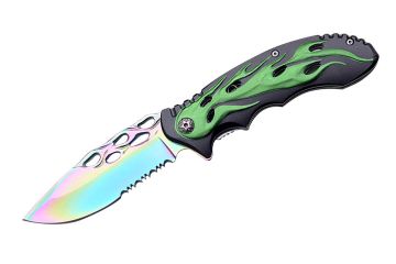 Flames Biker Design Spring Assist Pocket Knife SE-939GN