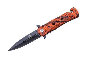 Snake Eye Tactical Spring Assist Knife 4.5" Closed Orange Camo
