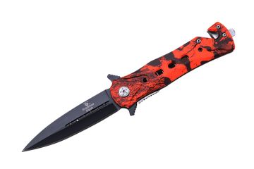 Snake Eye Tactical Spring Assist Knife 4.5" Closed Red Camo