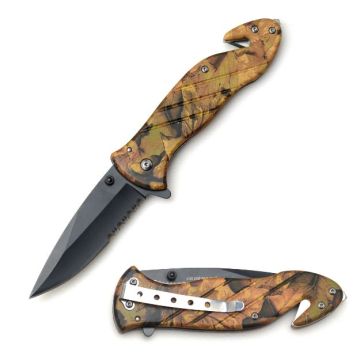 Rescue Style Spring Assist Knife 4.5" Closed W Clip Jungle Camo