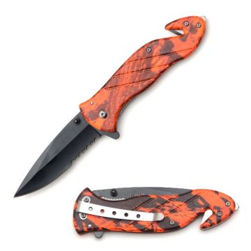 Rescue Style Spring Assist Knife 4.5" Closed W/Clip Red Camo