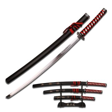 3 Pcs Dragon Samurai Katana Sword Set - Black and Red