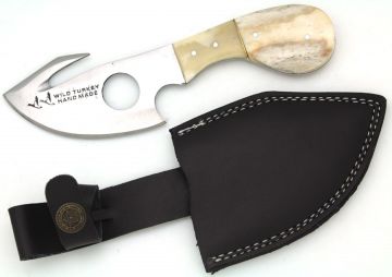 Wild Turkey Handmade Camel Bone Handle Gut Hook Hunting Knife 7"