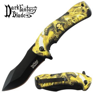 Dark Fantasy Blade Spring Assist Gold Knife