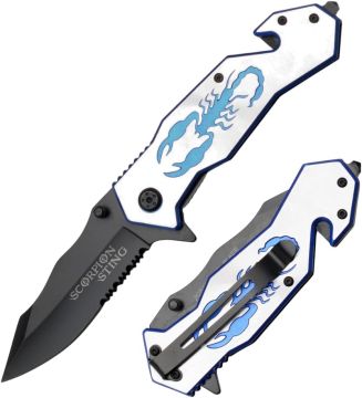 " Scorpion Sting " Rescue Style Action Assist Knife Black Gray - SE-901GY