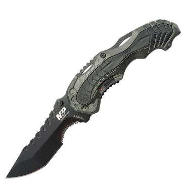 Smith & Wesson Grey MAGIC Spring Assist Knife, Black Part Serrated Blade