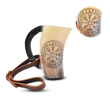 Medieval Warrior Horn Viking Drinking Mug W/ Leather Strap -TC0954