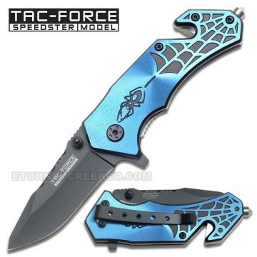 " Mini Spider " Rescue Style Spring Assist Knife 3.5" Blue
