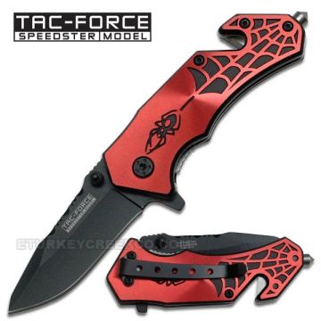 " Mini Spider " Rescue Style Spring Assist Knife 3.5" Red