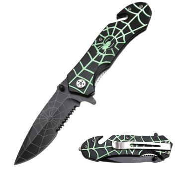 Spider Collection Rescue Style Spring Assist Pocket Knife SE-707GN