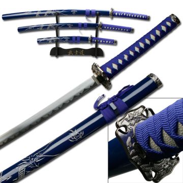 3pc Samurai sword set with stand YK-58BDL4