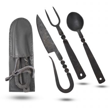 Medieval Warrior 3-Piece Medieval Hand-Forged Travel Cutlery Set OR-6217BK