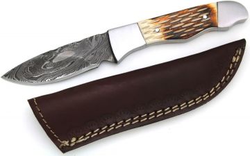 Wild Turkey Handmade Damascus Steel Fixed Blade Hunting Knife DM-790