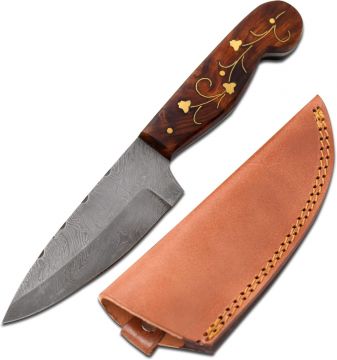 Wild Turkey Handmade Damascus Steel Brass Fix Blade Knife DM-1143