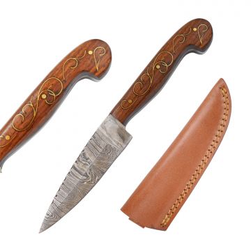 Wild Turkey Handmade Damascus Steel Brass Fix Blade Knife DM-1143