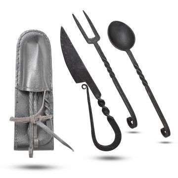 Medieval Warrior 3-Piece Medieval Hand-Forged Travel Cutlery Set OR-6216BK