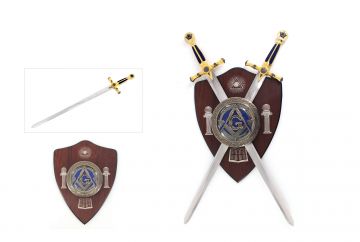 Medieval Warrior Mason Twin Sword Set With Wall Plaque HK-22974