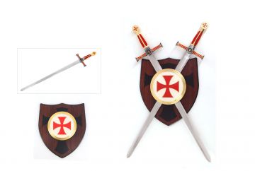 Medieval Warrior Crusader Twin Sword Set With Wall Plaque HK-22975