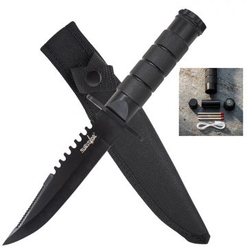Survivor Fixed Blade Survival Knife with Nylon Case HK-690BK